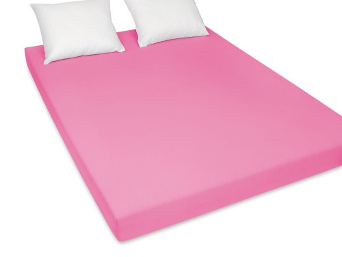 prześcieradło solidne z materiału jersey z gumką w kolorze różowym 160x200