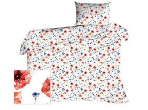 Pościel 140x200 cm satyna bawełniana w czerwone maki