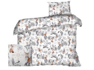 Pościel świąteczna 140x200 cm satyna bawełniana zimowa szara