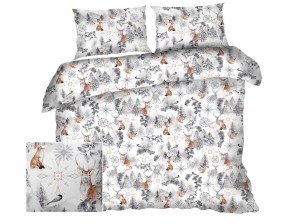 Pościel świąteczna 160x200 cm satyna bawełniana zimowa szara