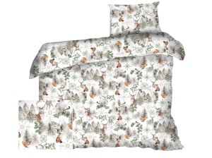 Pościel świąteczna 140x200 cm satyna bawełniana zimowa zielono-szara