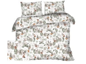 Pościel świąteczna 160x200 cm satyna bawełniana zimowa zielono-szara