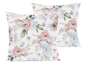 Poszewka na poduszkę 40x40 cm jaśka satyna bawełniana w niebiesko-różowe kwiaty