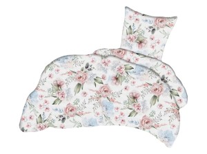 Pościel 140x200 cm satyna bawełniana w niebiesko-różowe kwiaty