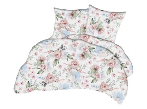 Pościel 160x200 cm satyna bawełniana w niebiesko-różowe kwiaty