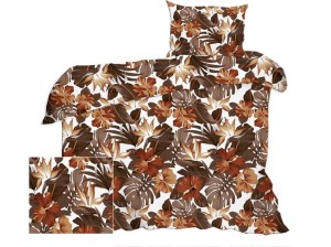 Pościel 140x200 cm satyna bawełniana w brązowe kwiaty