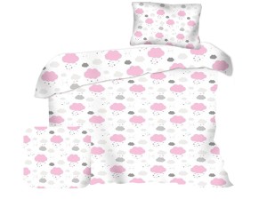 Pościel 140x200 cm satyna bawełniana w różowe chmurki