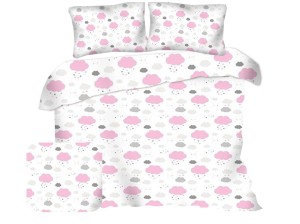 Pościel 160x200 cm satyna bawełniana w różowe chmurki