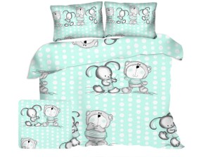 Pościel 160x200 cm satyna bawełniana miś i zając na zielonym