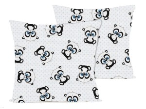 Poszewka na poduszkę 40x40 cm jaśka satyna bawełniana w pandy oczy niebieskie na białym