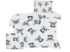 Pościel 140x200 cm satyna bawełniana w pandy oczy niebieskie na białym 