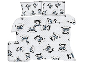 Pościel 160x200 cm satyna bawełniana w pandy oczy niebieskie na białym 