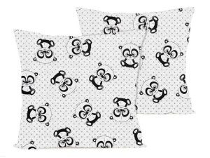 Poszewka na poduszkę 40x40 cm jaśka satyna bawełniana w pandy oczy szare na białym