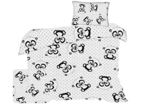 Pościel 140x200 cm satyna bawełniana w pandy oczy szare na białym