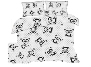 Pościel 160x200 cm satyna bawełniana w pandy oczy szare na białym