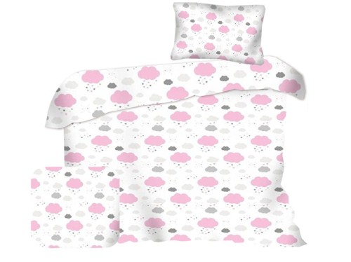 pościel dla dziecka w różowe chmurki na białym 140x200 cm