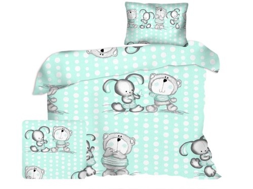 pościel 100% bawełna zielona miś i zając rozmiar 140/200 cm
