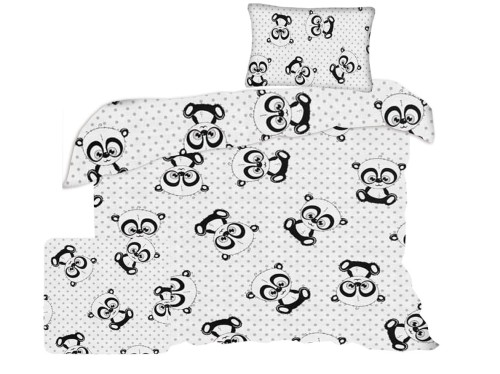 pościel 140/200 cm dziecięcy wzór panda oczy szare na białym