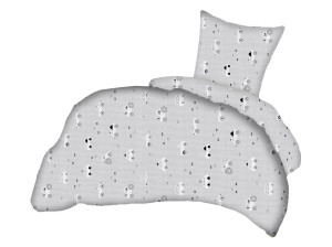 Pościel 140x200 cm satyna bawełniana w autka białe na szarym