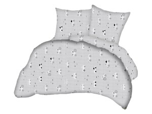 Pościel 160x200 cm satyna bawełniana w autka białe na szarym