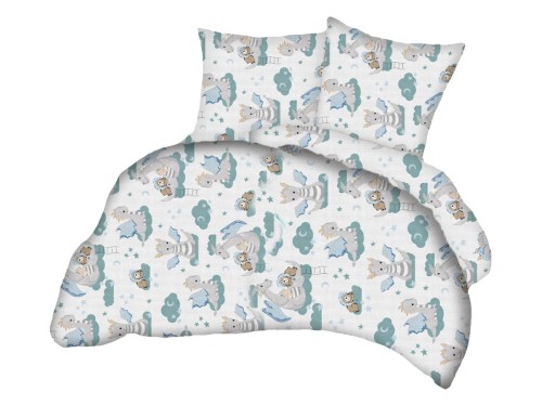 pościel 160/200 cm dziecięcy wzór w smoki zielone na białym tle