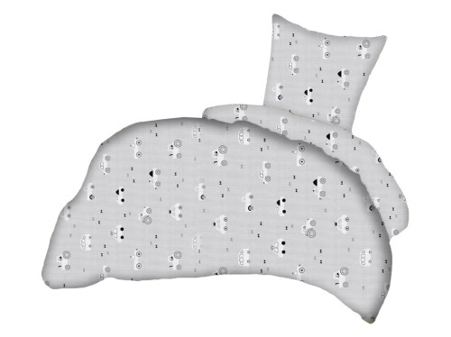 pościel bawełna 140/200 cm w autka białe na szarym