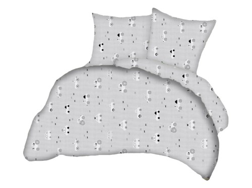 komplet pościeli dziecięcej 160x200 cm w autka białe na szarym