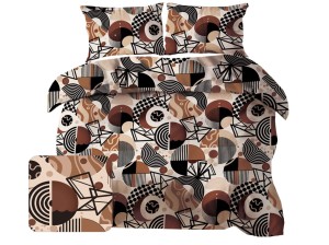 Pościel 160x200 cm satyna bawełniana w koła i kreski brąz