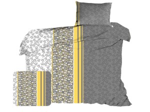 Pościel 140x200 cm satyna bawełniana w gałązki na żółtym