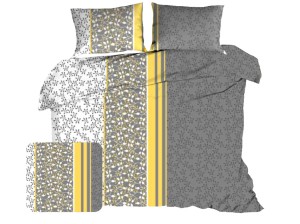 Pościel 160x200 cm satyna bawełniana w gałązki na żółtym