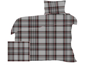 Pościel 140x200 cm satyna bawełniana szara w szkocką kratę