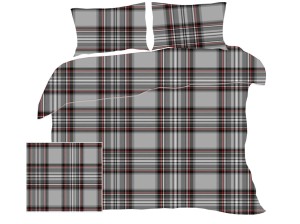 Pościel 160x200 cm satyna bawełniana szara w szkocką kratę