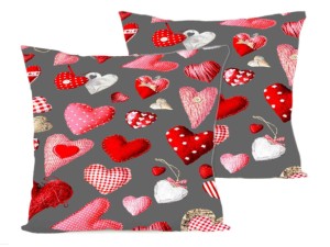 Poszewka na poduszkę 40x40 cm jaśka kora bawełniana serca na popielu